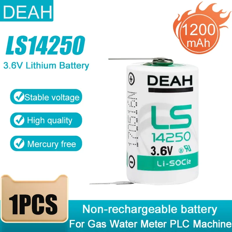 1PCS 3.6V 1200mAh LS14250 14250 1/2AA Lithium Battery With Pins For PLC CNC Machine Tools Alarm Gas Water Meter Primary Battery