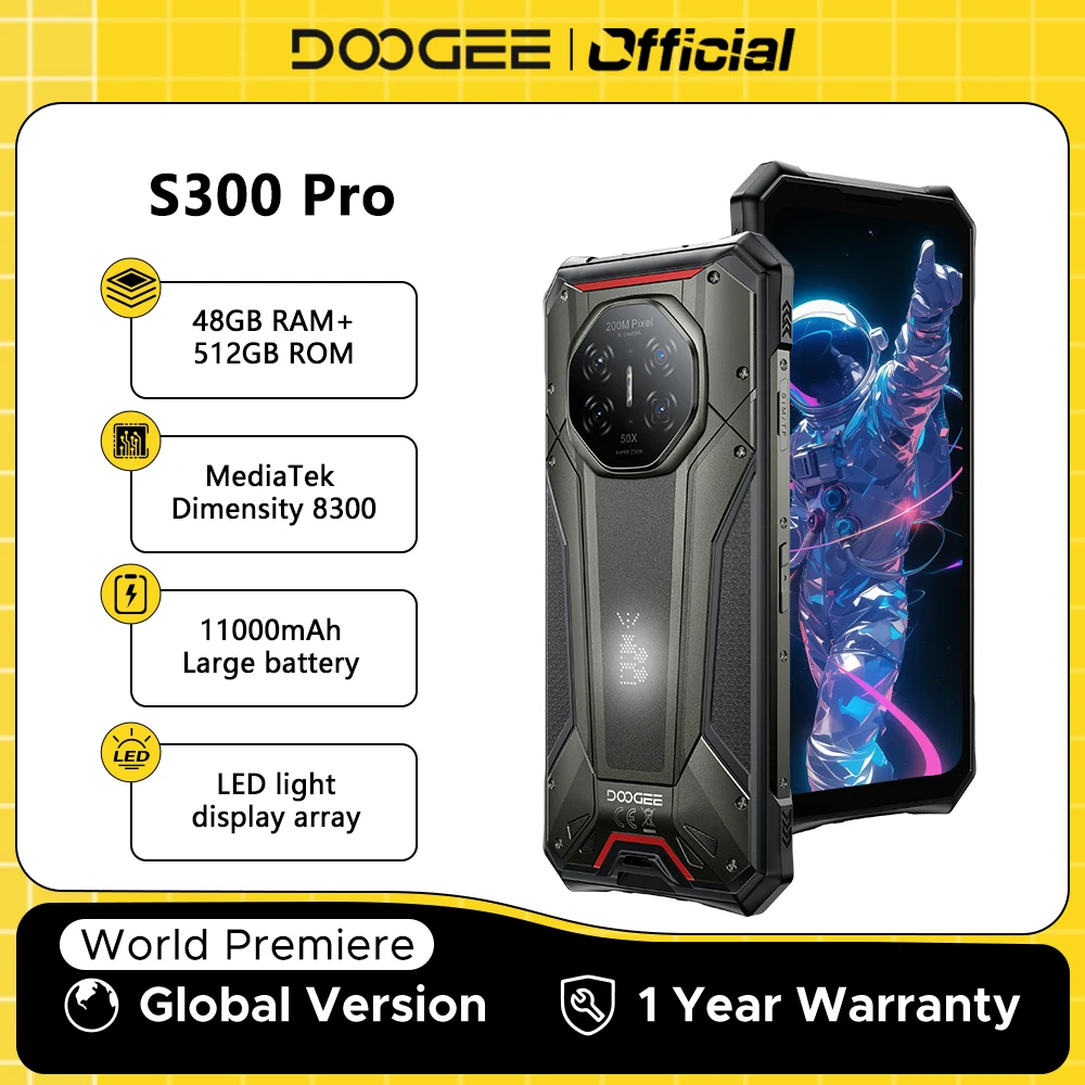 World Premiere DOOGEE S300 Pro Rugged Phone 48GB+512GB Dimensity 8300 6.78