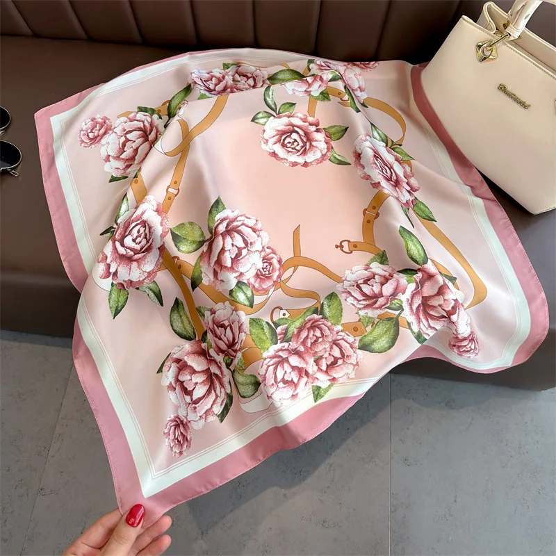 Women Printing Elegance 70X70cm Silk Scarf Spring Summer New Lady Hijab Hairband Soft Headband Ribbon Kerchief Mom Foulard Gift