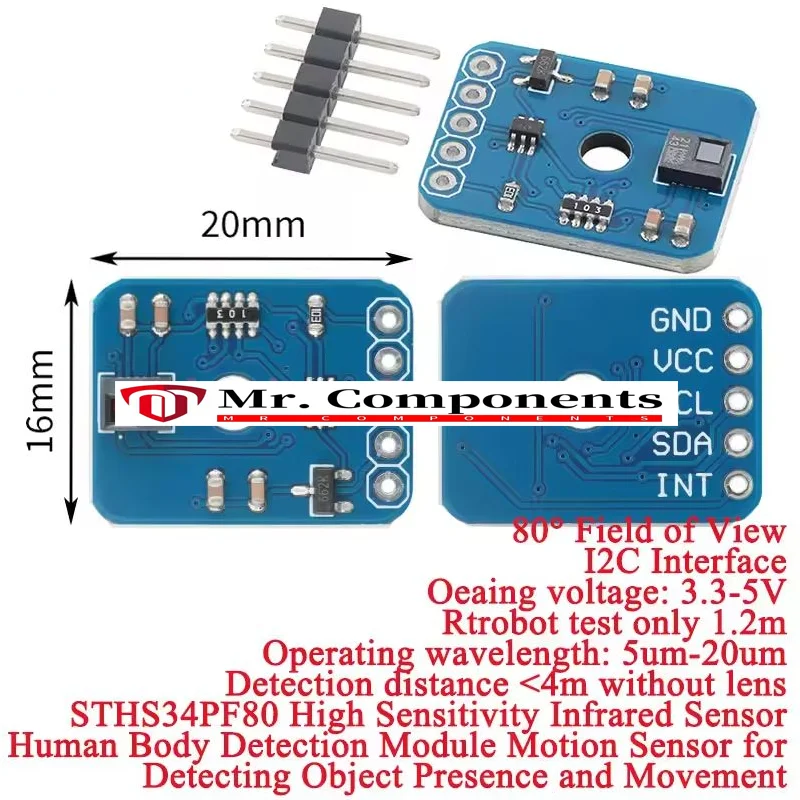 1PCS STHS34PF80 High Sensitivity IR Infrared Static Human Body Sensing in the Presence Motion Detection I2C IIC Interface New