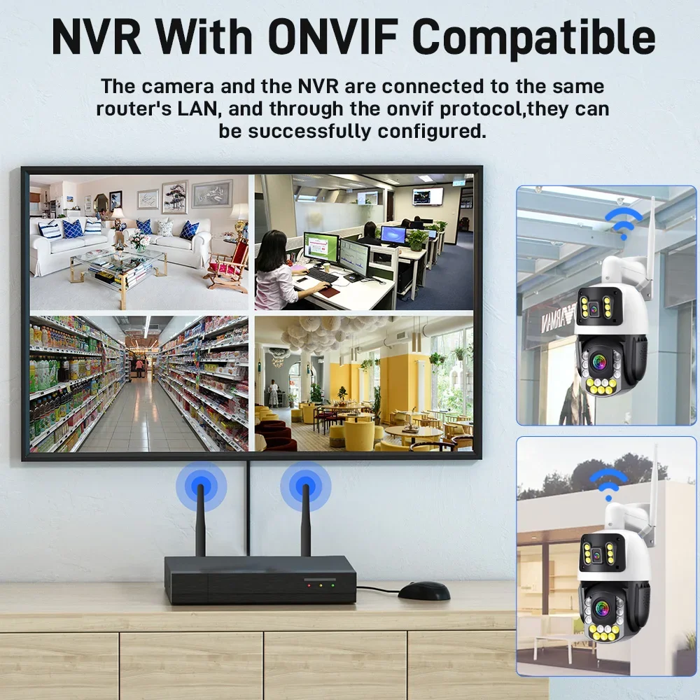 8MP 4K HD 50X التكبير واي فاي كاميرا متحركة في الهواء الطلق عدسة مزدوجة شاشة مزدوجة AI السيارات تتبع اللون للرؤية الليلية IP كاميرا الأمن iCSee