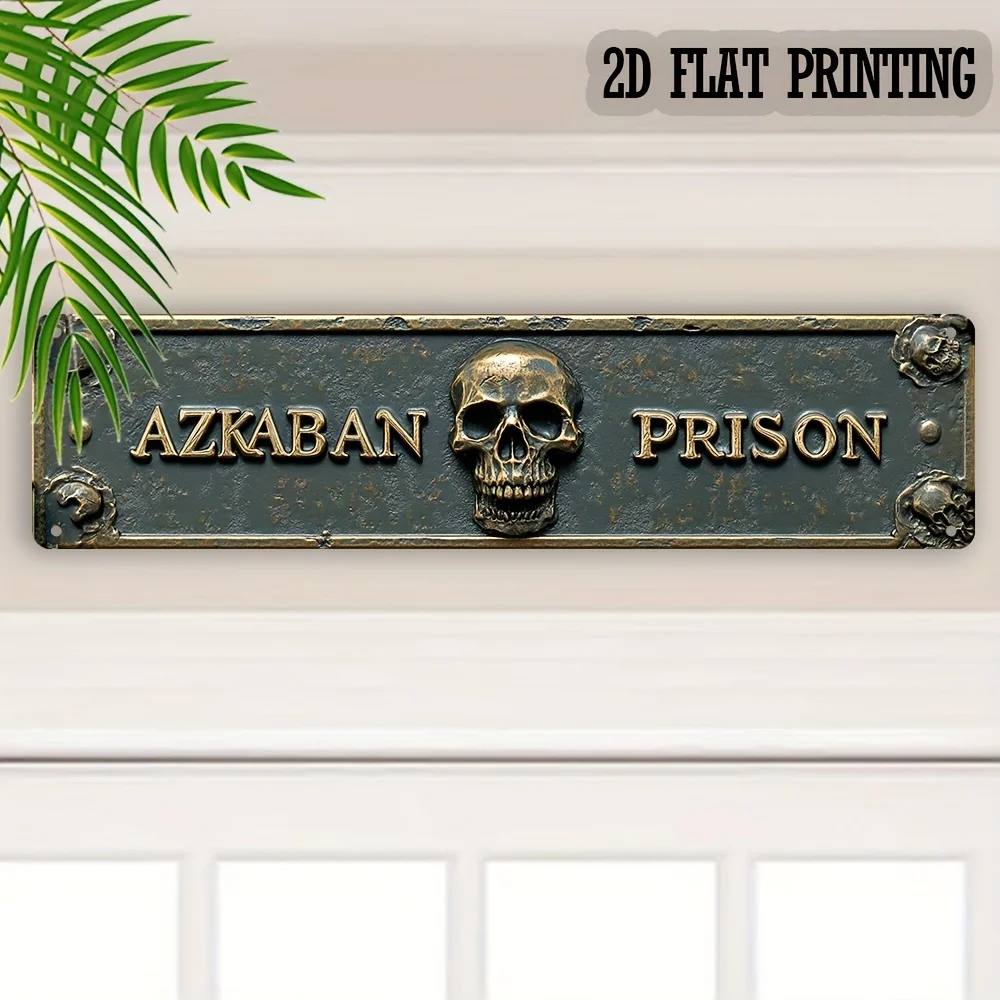 2D Flat, 1pc AZKABAN PRISON Vintage Metal Sign - Rustic Wall Decor for Home, Porch, Deck, Backyard, Pool, Cafe, Bathroom