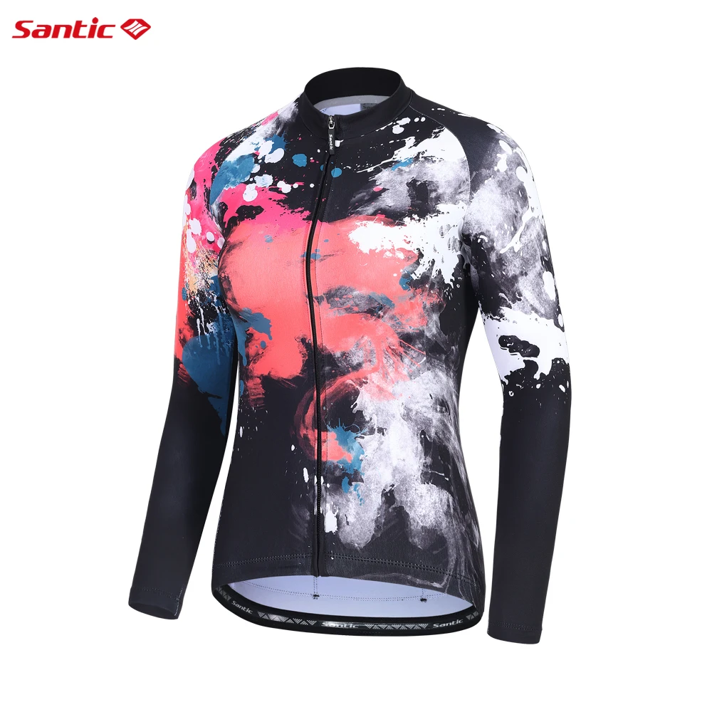 Santic Cycling Jersey Womens Windproof Autumn Winter Outdoor Sports Outerwear Tops Fleece MTB Bike Road Ridling Bicycle Clothing