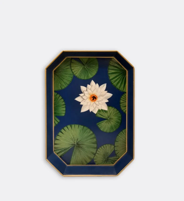 

'Flowers' hand painted iron tray, navy Les-Ottomans