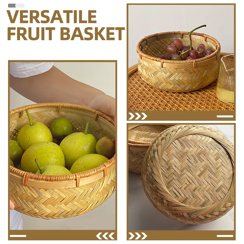 

Kitchen Bamboo Fruit Plate Storage Baskets Food Snack Fruits Woven Tray Containers
