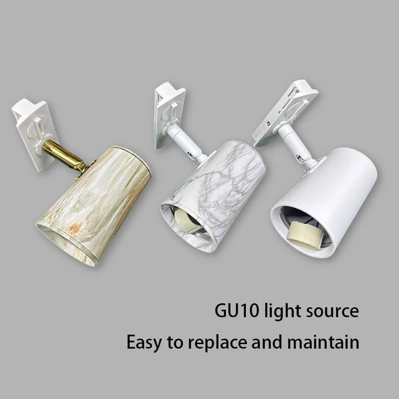 LED Spotlights GU10 Bulb Changeable Spot Light Surface Mounted Walnut Wood Marble Color Ceiling Track Lamp Home Room Decor Foco