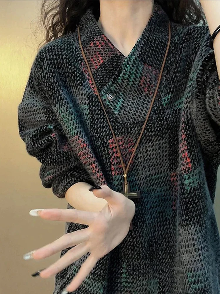 

Plaid Knitted Long Sve V-Ne Men's Sweatirt Heavyweight Soft Wool Casual American Sle Base irt Autumn Winter