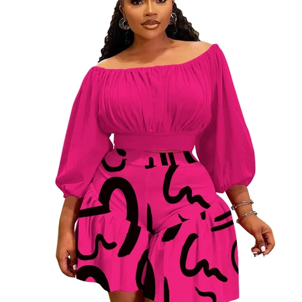 

Casual Waist-Cinching One-oulder Pleated Women's Set plus Size New Arrival Summer Outfits from China Student orm Workwear