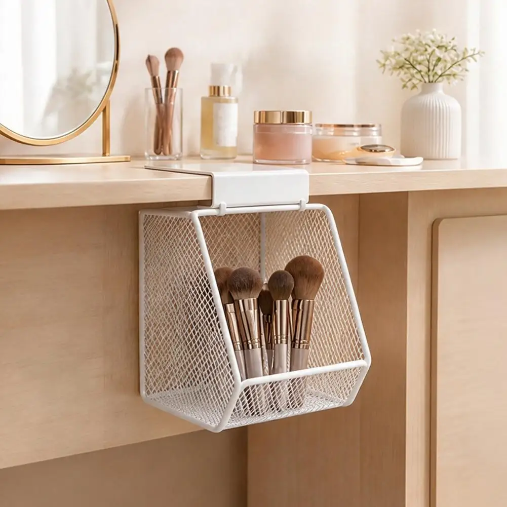 Desk Hanging Storage Rack Metal Mesh Hanging Organizer Desk Side Hanging Storage Basket Metal Mesh Clamp-on Organizer for Office