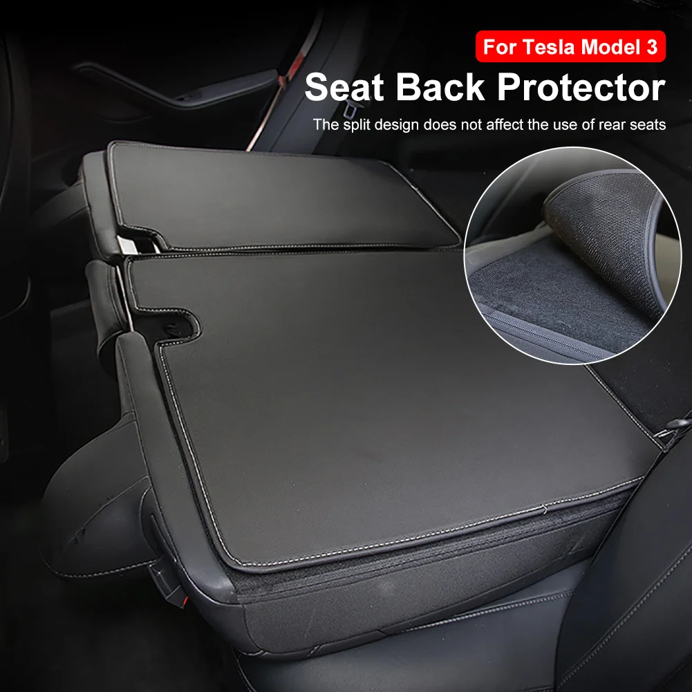 Rear Seat Back Cover For Tesla Model Y / 3 Leather Backrest Protector Velcro All Weather Split Dog Liner Pet Mat Anti-kick Pads