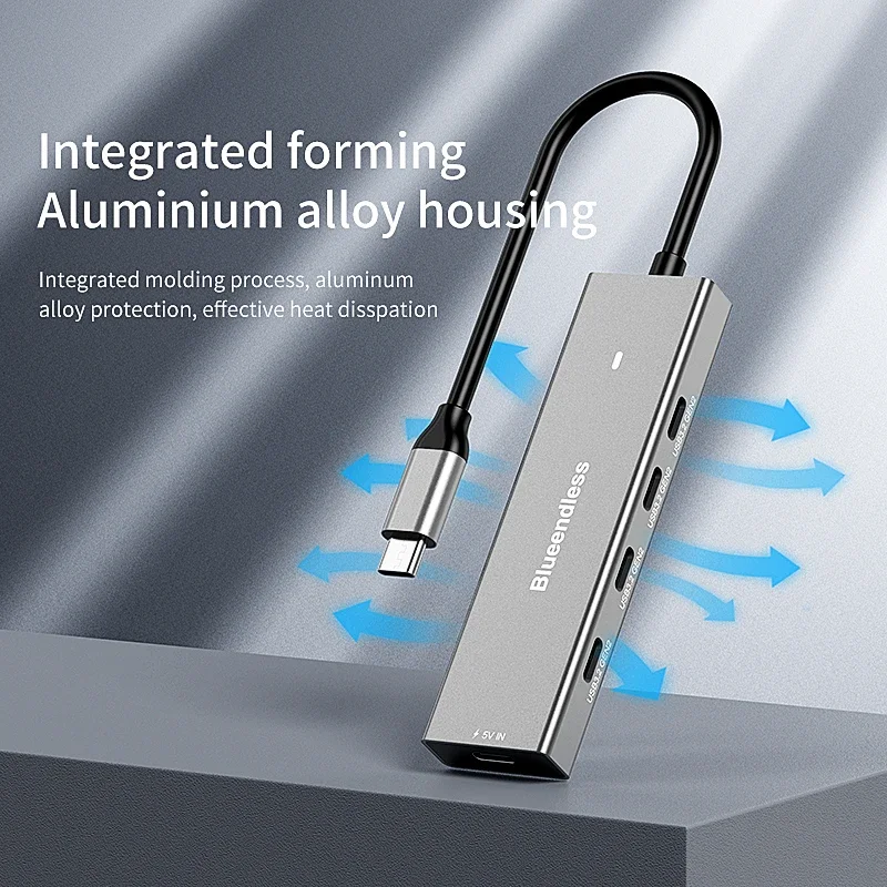 

Blueendless Type c 4 port USB 3.2 gen 2 10Gbps High Speed 4 in 1 USB c Adapter for Mobile Laptop Adapter with 5V Charging port