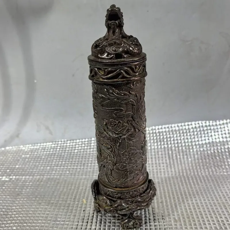 Vintage bronze gilded dragon and phoenix ornament, incense burner craft, suitable for office, living room, study,