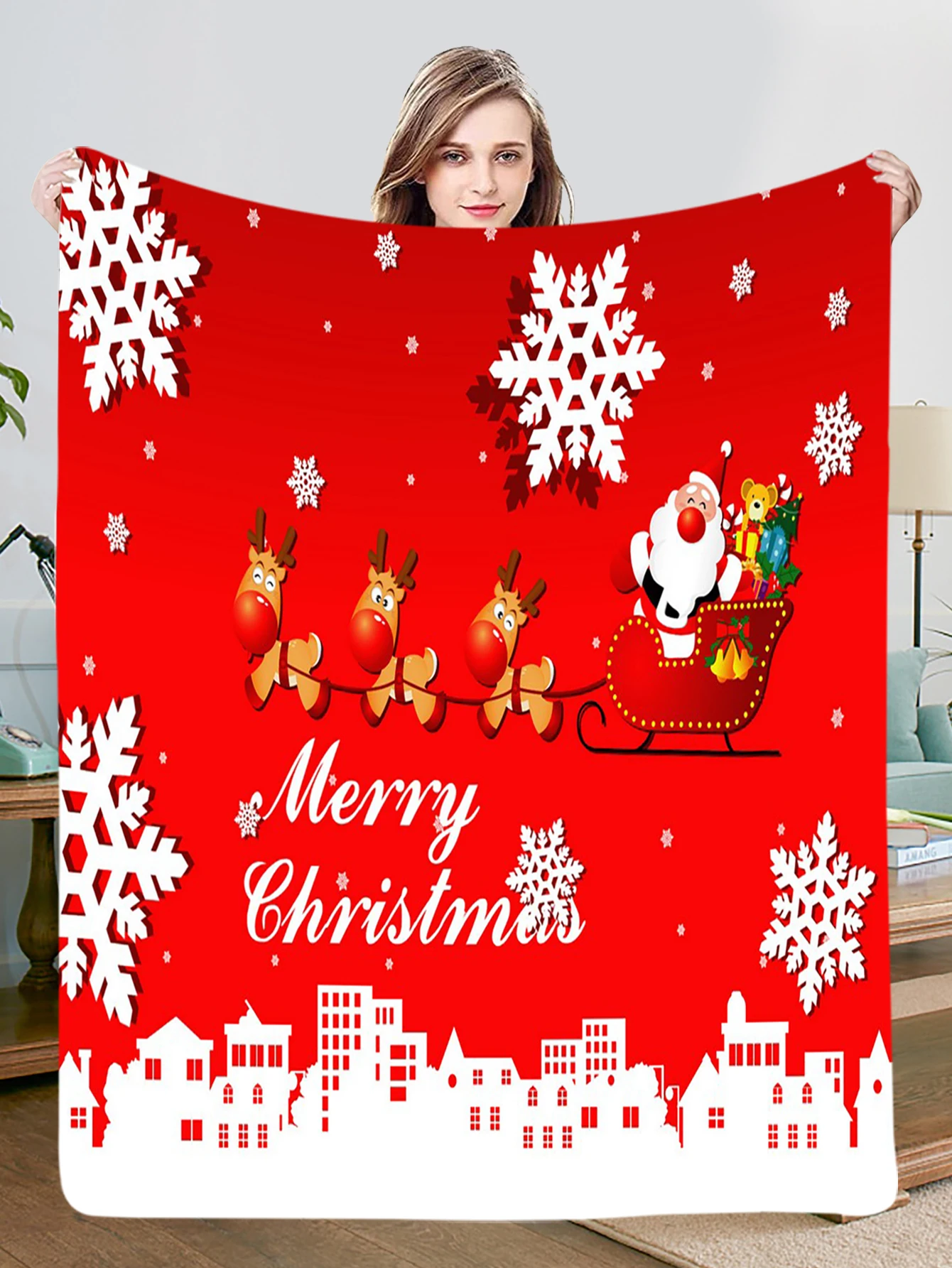 3D Merry Christmas Throw Blanket Winter Spring Flannel Blanket For Beds Sofa Home Hotel Airplane Kids 70x100cm Warm Blanket Gift