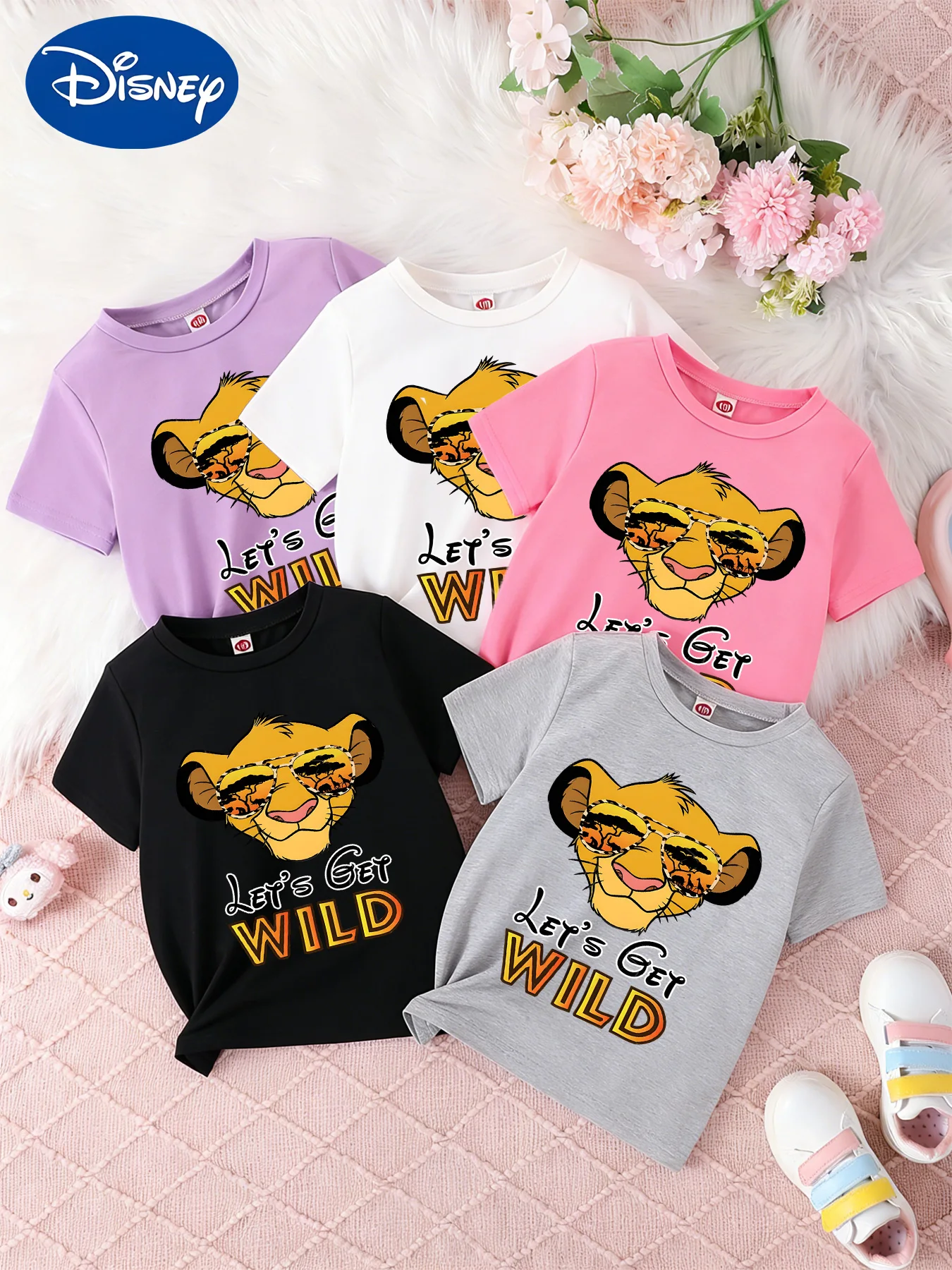 

Свободная дышащая футболка с короткими рукавами для мальчиков и девочек от Disney, с изображением Симбы из «Короля Льва», «Давай, будем дикими!» Повседневная одежда с короткими рукавами