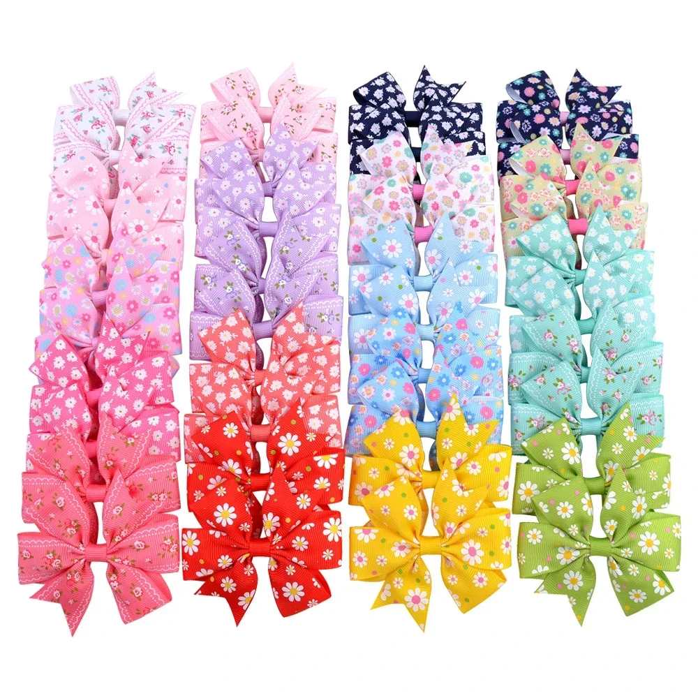 

20pcs/lot Printed Flower Hair Bows With Clip For Baby Girls Grosgrain Ribbon Boutique Hair Clip Barrettes Hair Accessories 039