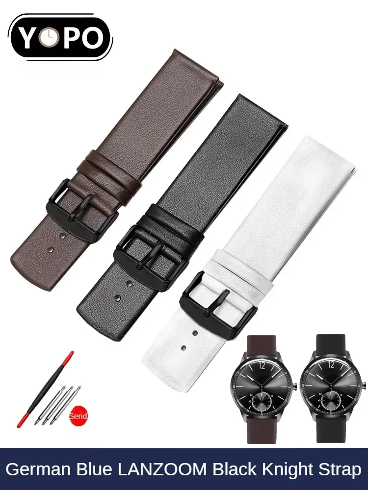 YOPO Strap for German Blue Family LANZOOM Black Knight Mosel13 Mosel14 Leather Watch Strap