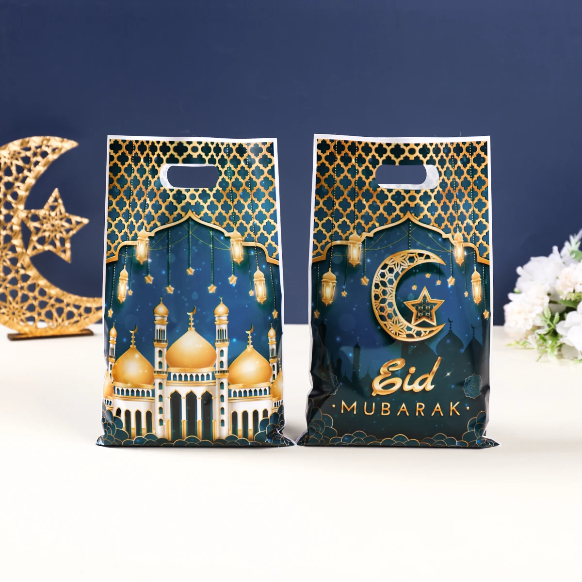 10pcs Eid Mubarak Candy Bags Ramadan Decoration Gift Bags Cookie Packaging Ramadan Kareem Islamic Muslim Eid Al Fitr Party Bags