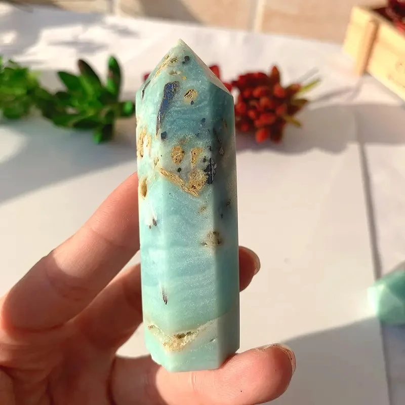  Natural Blue Amazonite Quartz Tower Crystals Point Sky Blue Crystals Wand Crystal Healing Stone