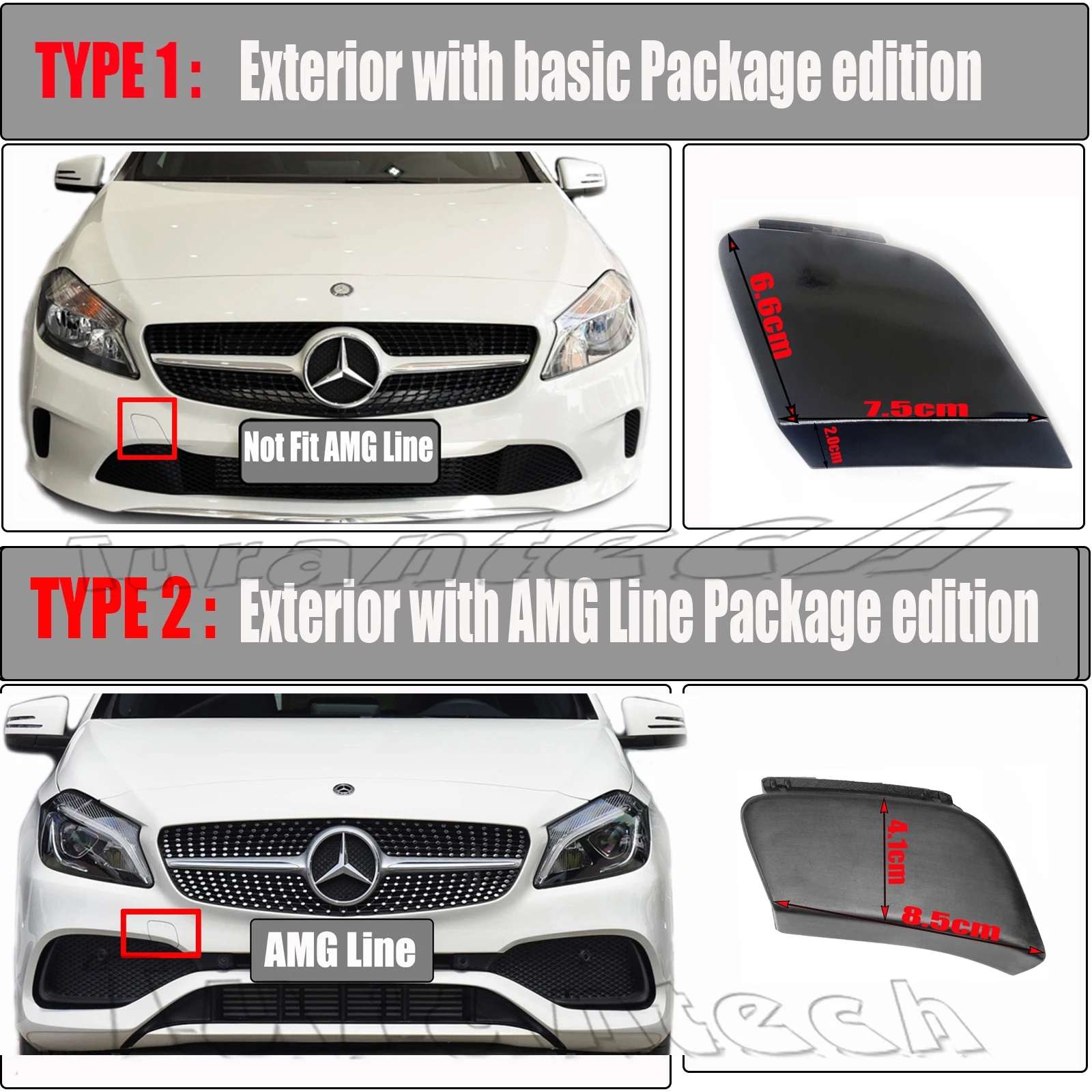 Front Tow Cover for 16-18 Mercedes-Benz A Class W176 FL Fit A160 A180 A200 A220 A250 bumper towing eye Cap