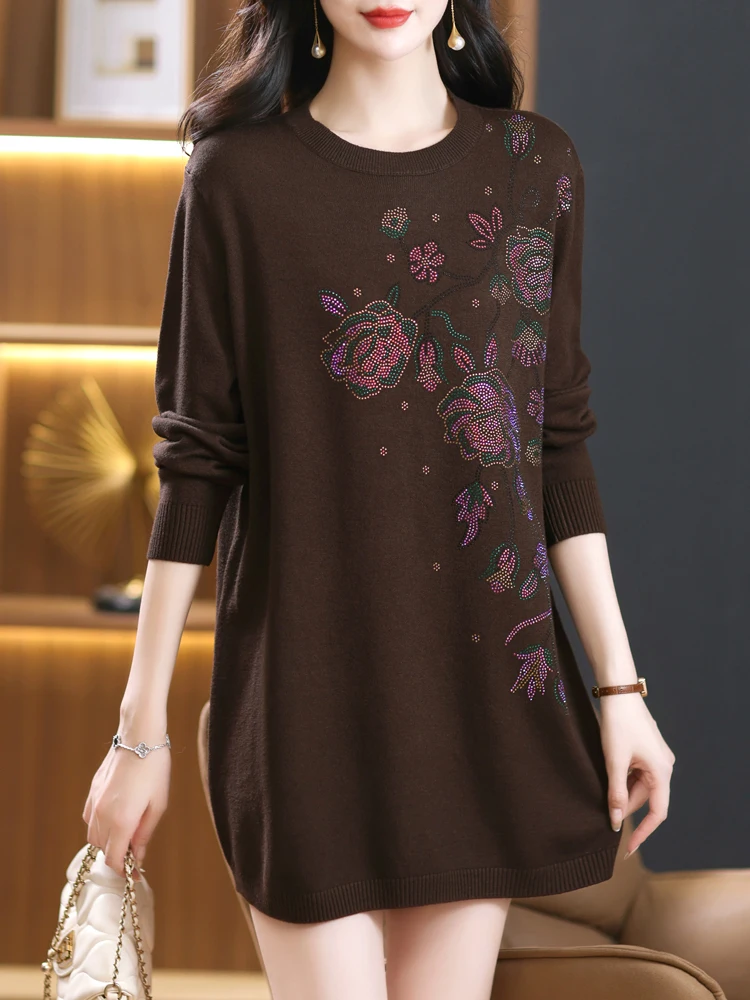 

Sweater Women Autumn Winter Causal Women's Clothing Pullover Knitted Dress Floral Print Long Sweaters For Women