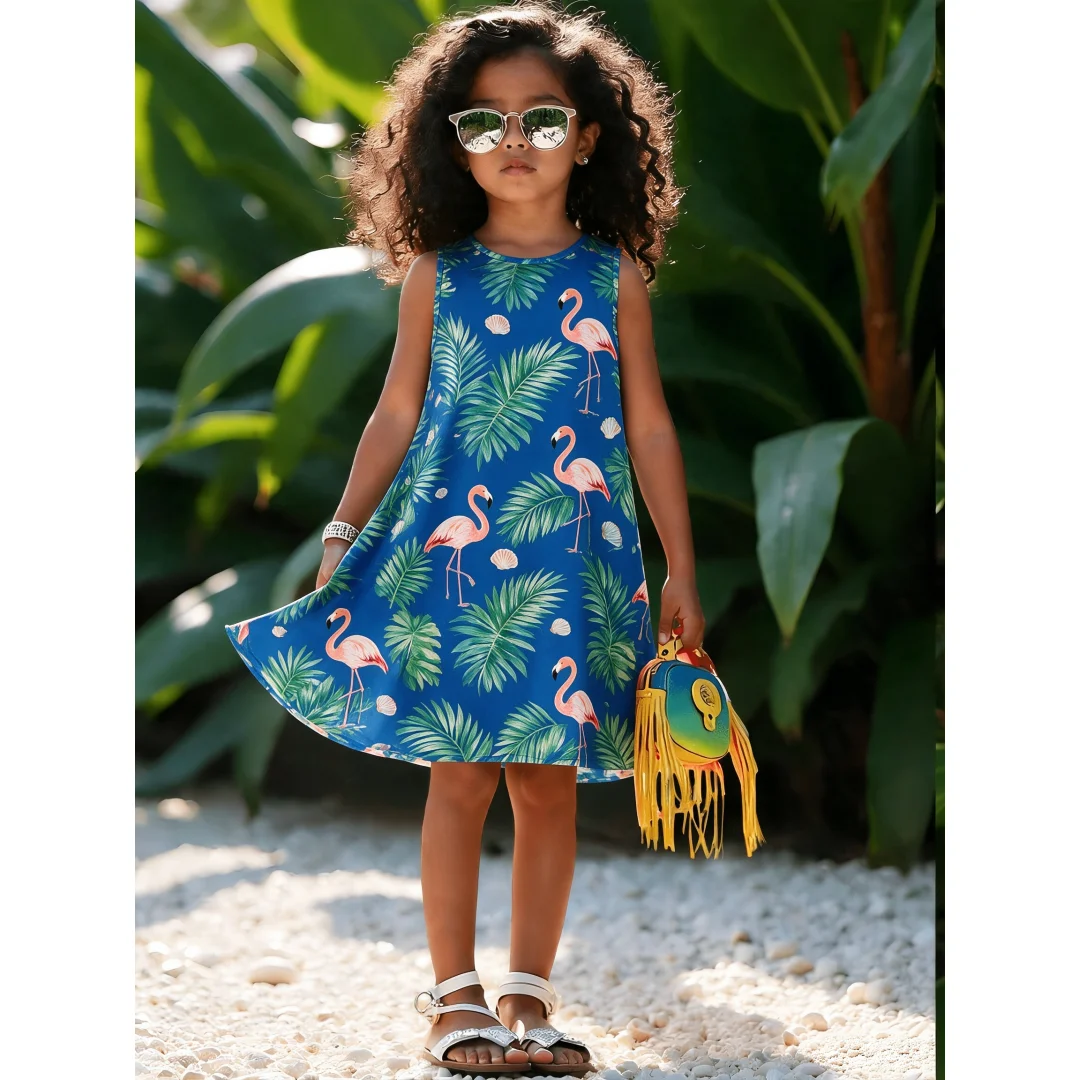 Girls Sleeveless Tank Sundress Vibrant Daisy Floral Print Soft A‑Line Lovely Outfit for Outdoor and Casual Summer Daily Wear