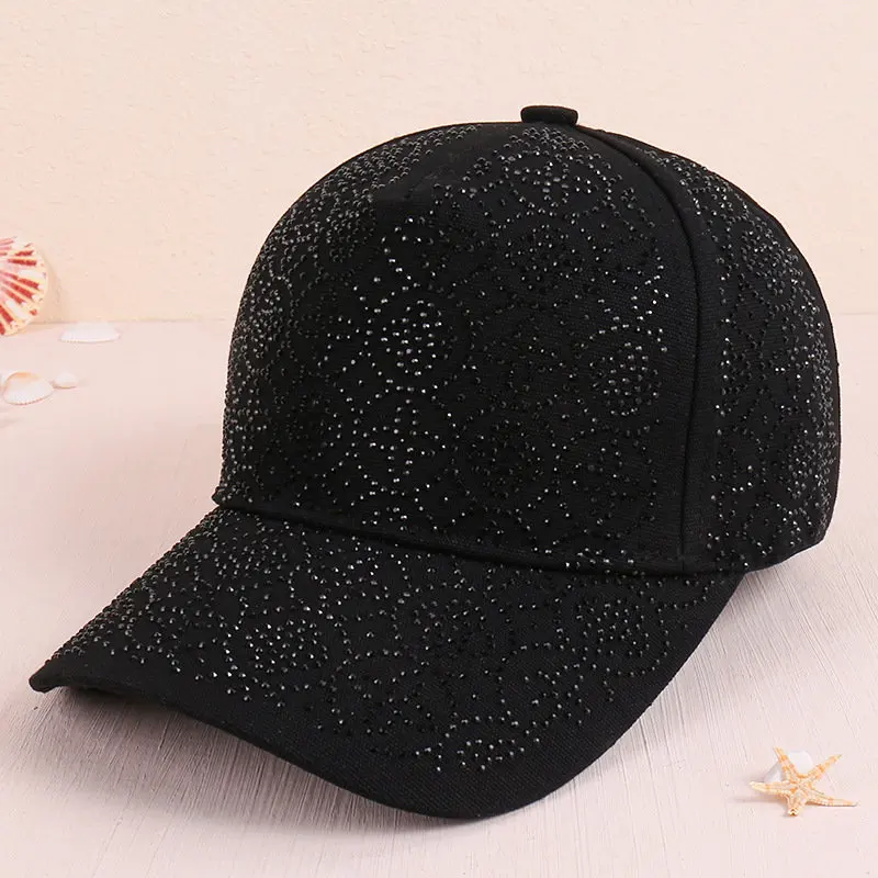 Rhinestone Baseball Cap Sports Back Buckle Hat Men\'s Women\'s Sports Golf Fishing Crystal Hard Top Headgear Sunscreen Sun Chapeau