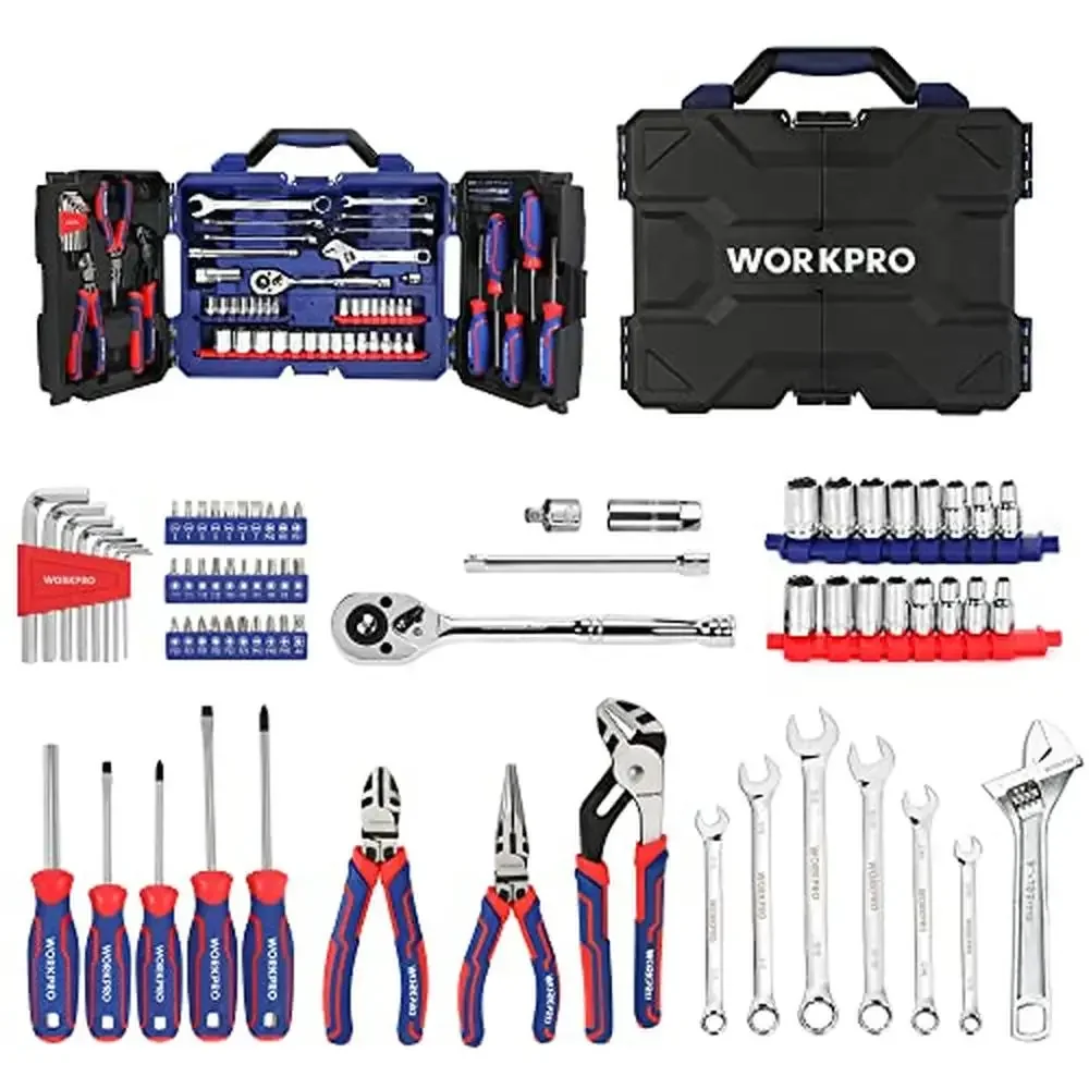 

87-Piece Household Tool Set with Pliers Screwdrivers Sockets Wrenches and Storage Case General Auto Repair Professional Grade