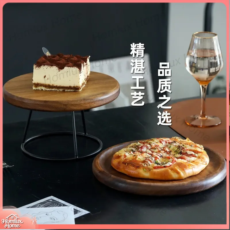 Walnut Wood Pizza Board with Stand for Baking Cake Dessert Display Brunch Serving Tray Commercial Kitchen Restaurant Home Use