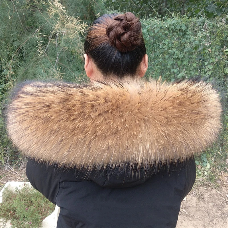 Winter Natural 100% Real Raccoon Fur Scarf Women Coat Hooded Trim Scarves Keep Warm Decorate Raccoon Collar Genuine Long Shawl