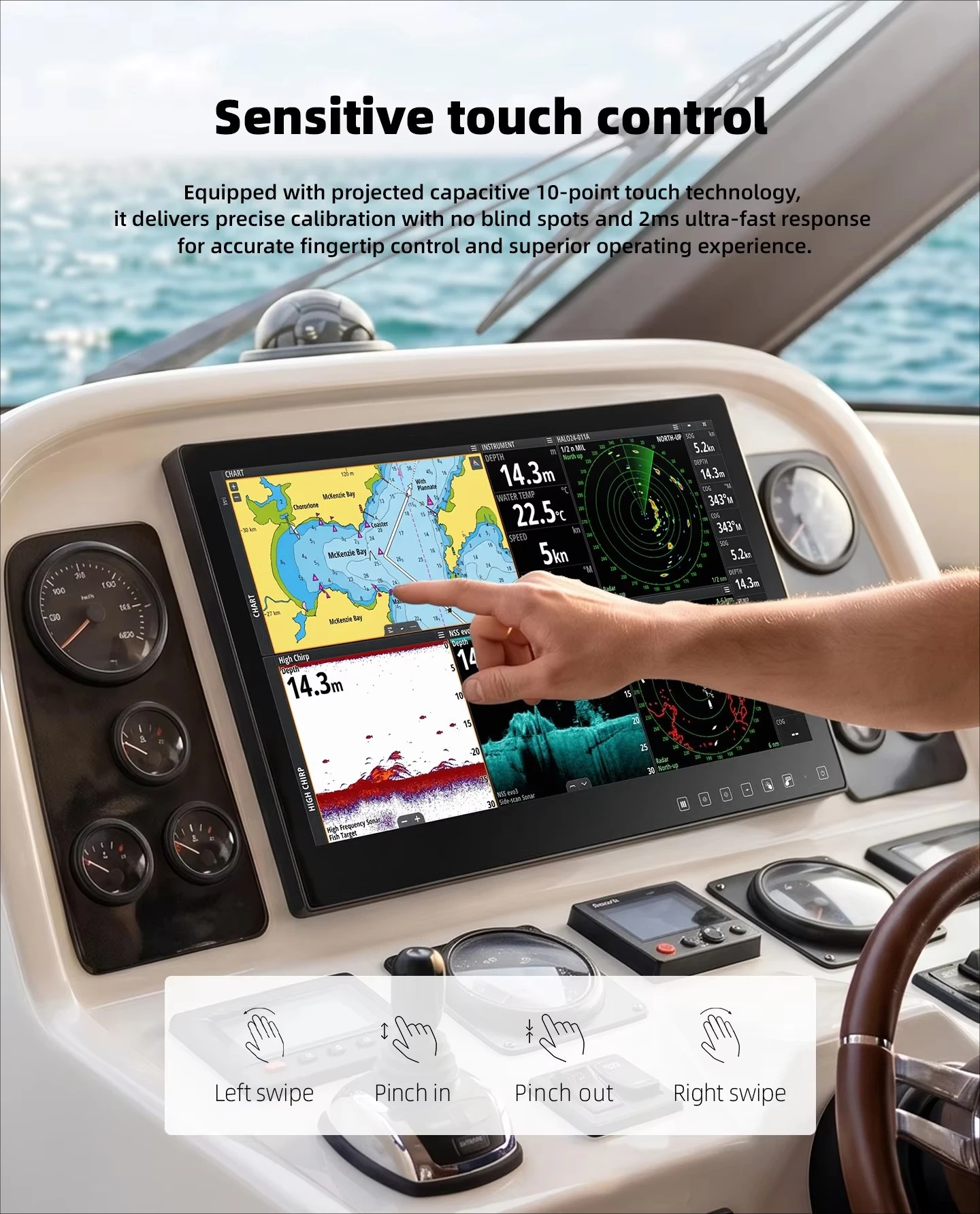15.6 Inch Marine Waterproof Touchscreen Monitor, Industrial LCD Display for MFD, Boat Navigation System & Electronics