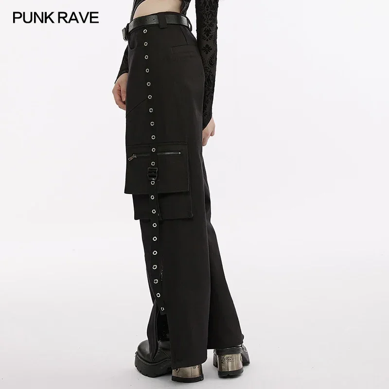 PUNK RAVE Women's Punk Style Medium Waist 3D Pockets Loose Cargo Trousers Daily Personality Casual Pants Women Four Seasons