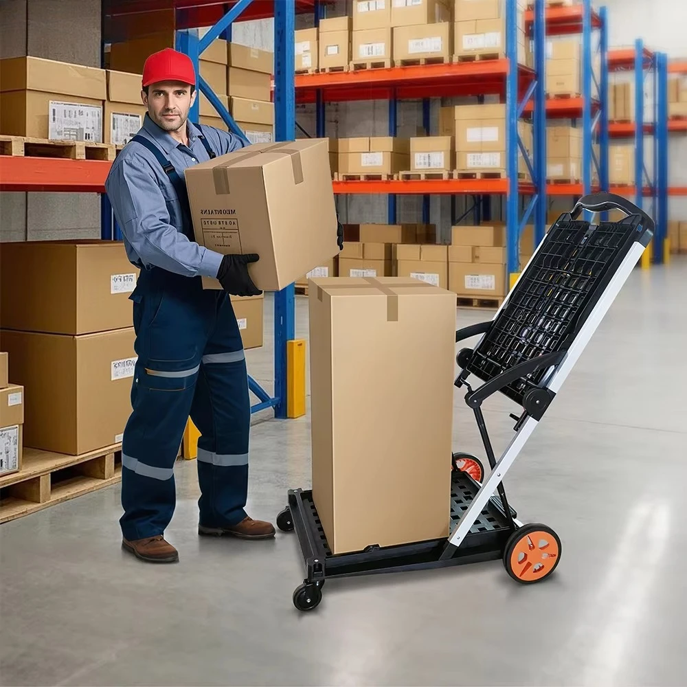 Carritos Plegables Multiusos, Carrito de Compras Resistente con Caja de Almacenamiento, Carrito Plegable Móvil para Limpieza del Hogar