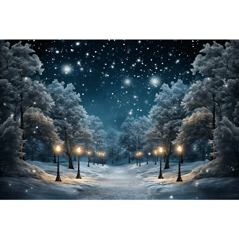 Mocsicka Winter Forest Backgrounds for Portraits Snowflakes Streetlights Nightscape Pine Trees Backdrops Studio Props Photozone