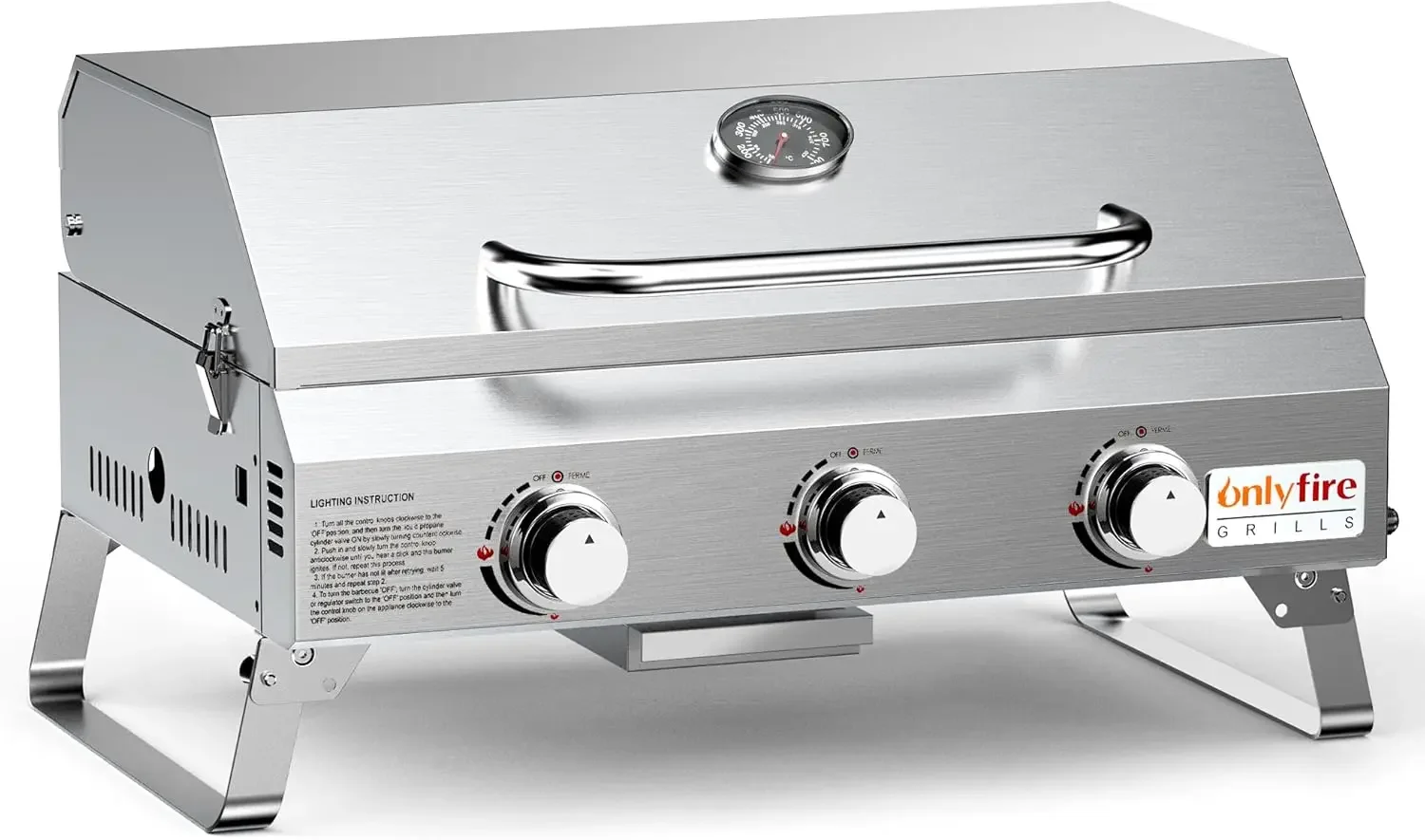 Onlyfire Tabletop Gas Grill 3 Burners, 24