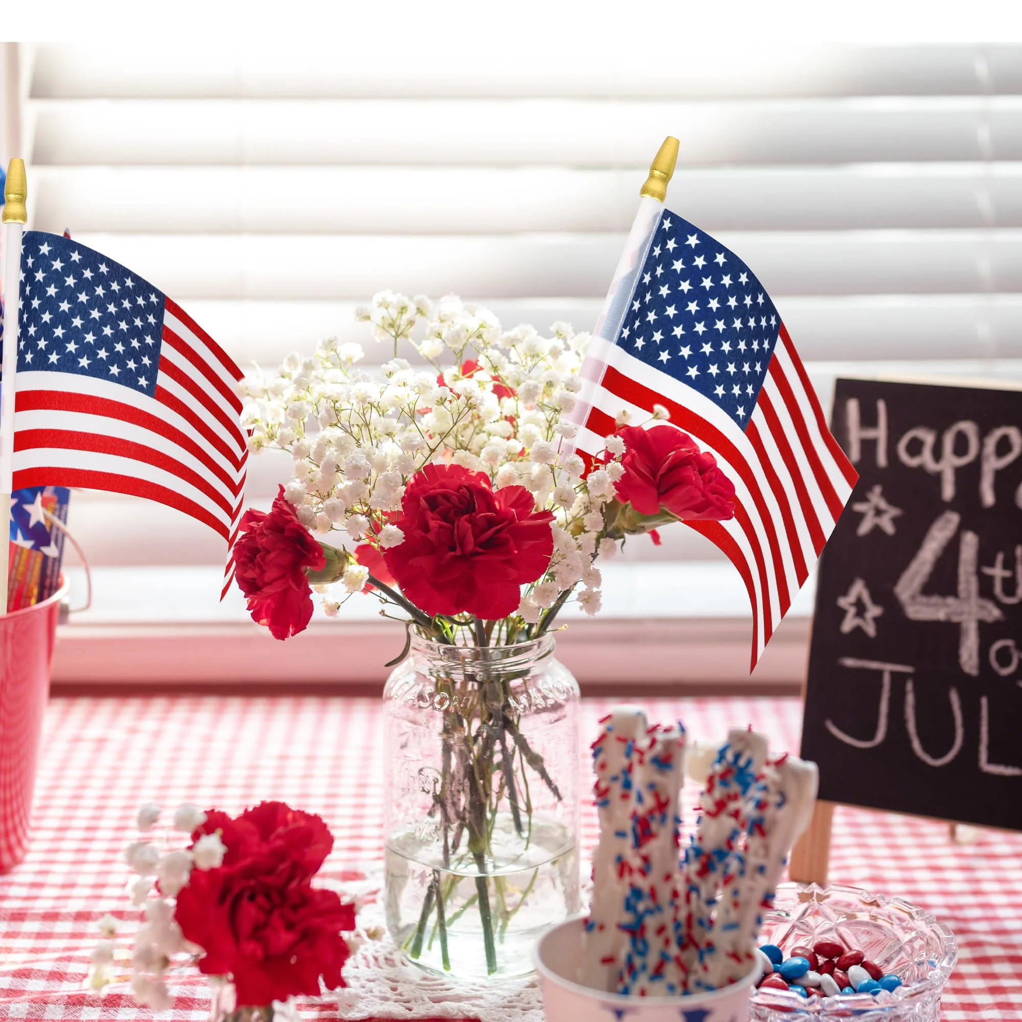 10PCS American Stick Flags Hand Waving Flag USA 5x8 Inch Handheld Mini Flag Flagpole 30cm American Independence Day Home Decor - view 6