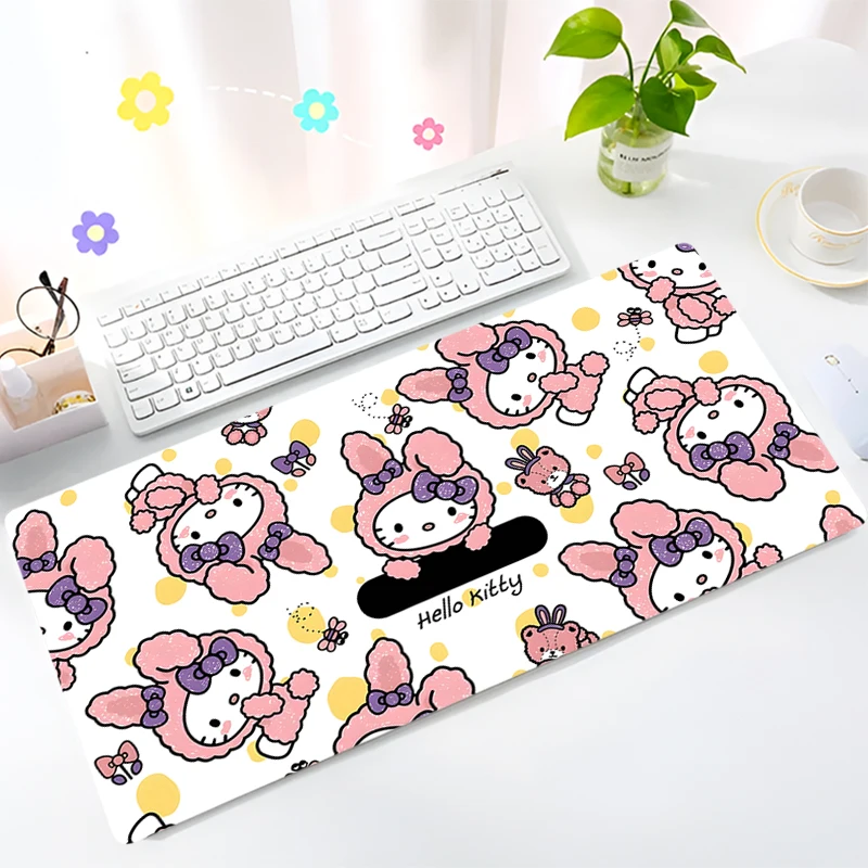 Kawaii Pink Anime Mouse Pad Large PC Hello Kitty Cute Kitty Mousepad XXL Sanrio Gamer Cabinet Keyboard Rug Laptop Cat Desk Mat