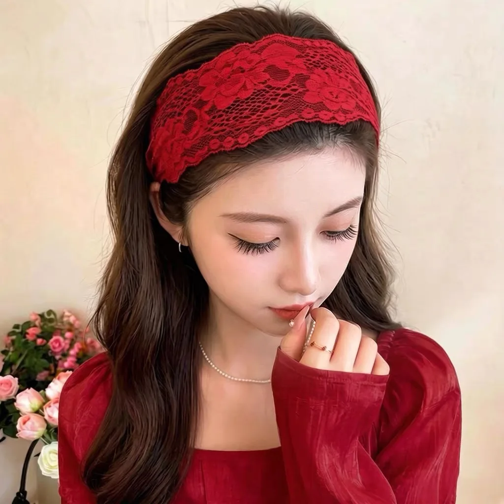 Süßes breites Spitzen-Haarband für Mädchen, hohles elastisches Spitzen-Stirnband, Haar-Accessoires für Damen, modischer hohler breiter Haarreif