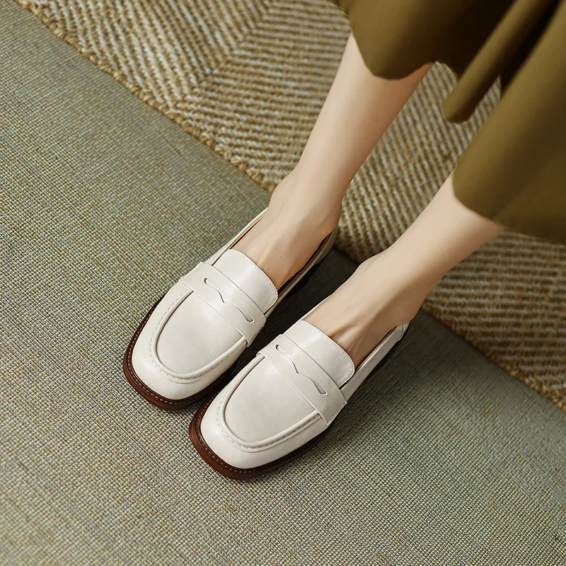 2023 New Spring Autumn Leather Women's Loafers Platform Slip on Shoes for Women Casual Flats Shoes Woman Classics Black Style