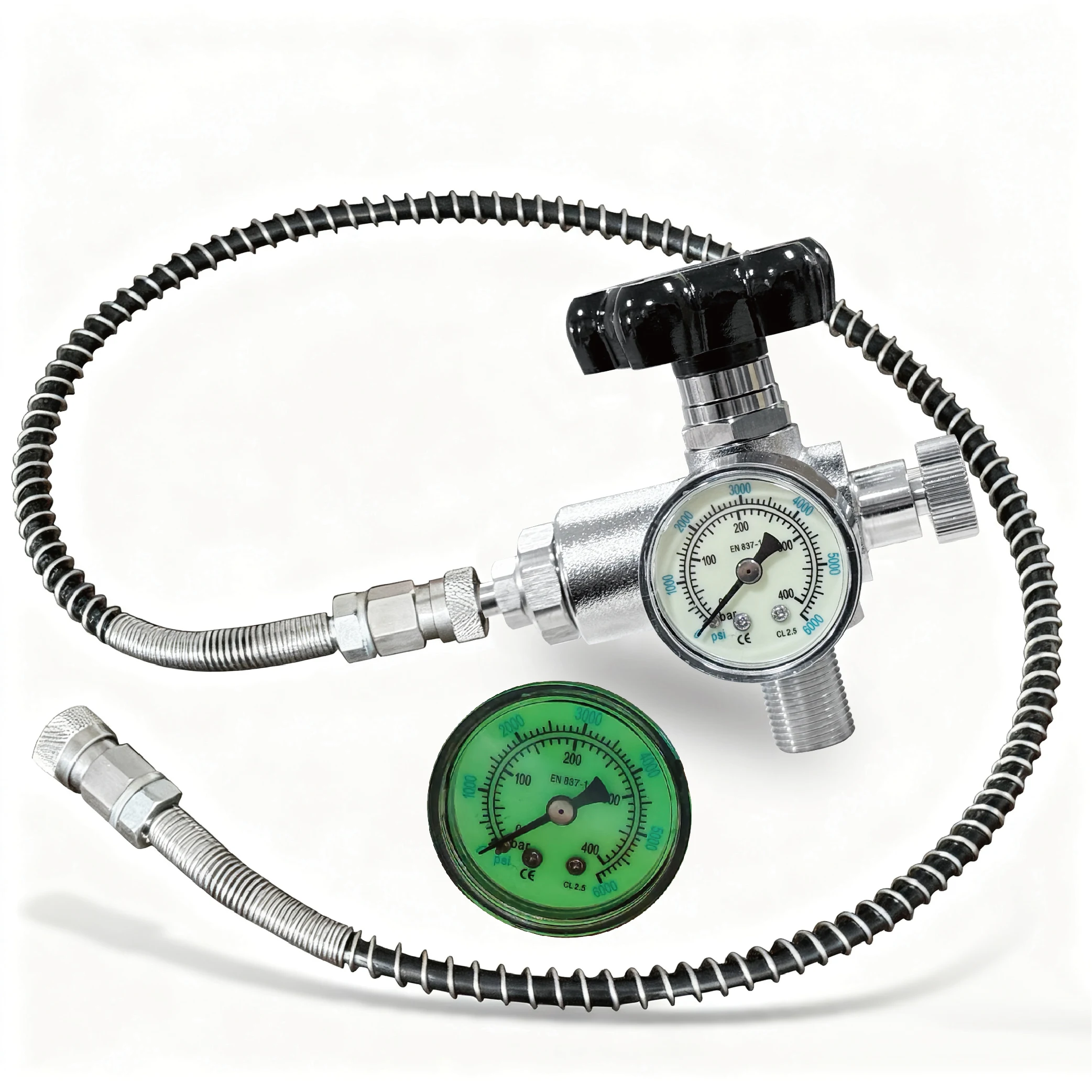 M18x1.5 DIN Valve HPA Charging Valve Tank Charging Valve  Air Fill Station Refill Adapter with 400bar 6000psi Gauge 70cm  Hose