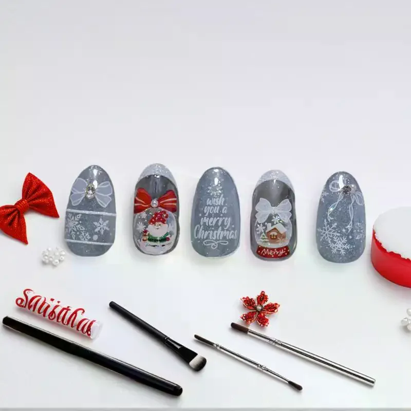 ديكور أظافر موسمي مع رجل ثلج أبيض وزخارف كرة الثلج الكريستالية #2