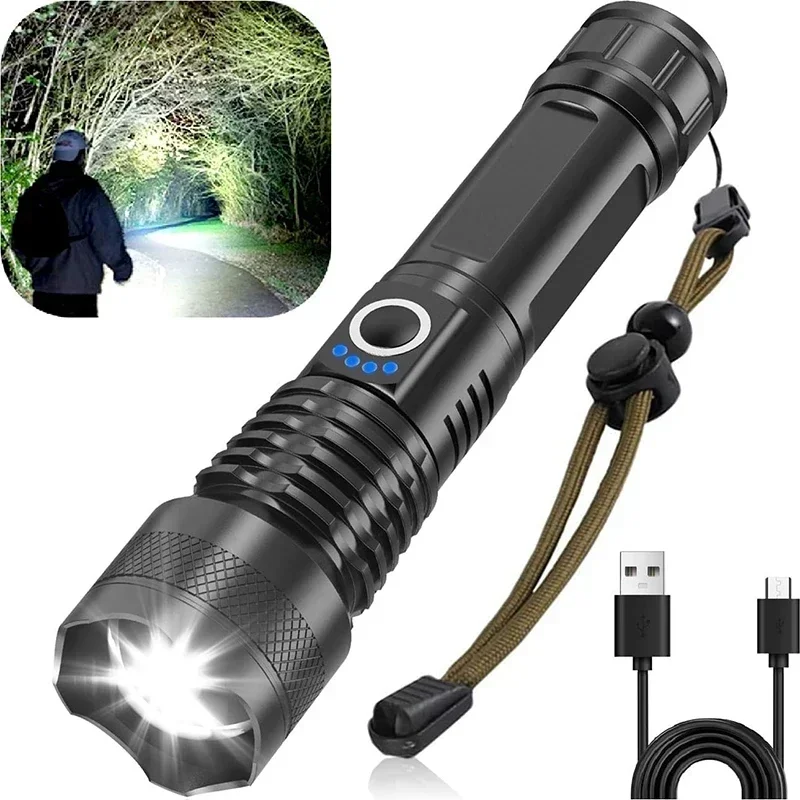 High Power XHP50 Led Flashlight Most Powerful Rechargeable 4 Core Torch Zoom Usb Hand Lantern For Camping Outdoor Emergency Use