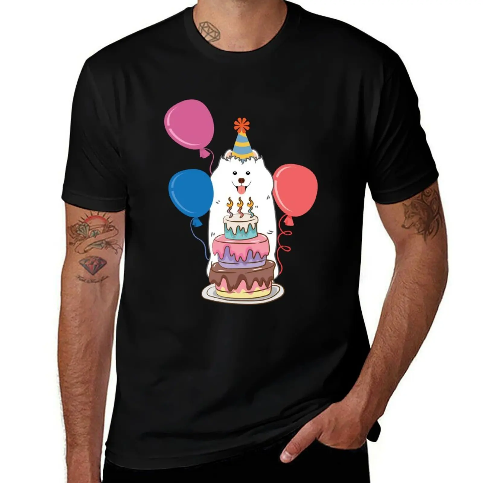 Happy Birthday Samoyed T-Shirt Sports Casual Breathable Tee Shirt T-Shirt