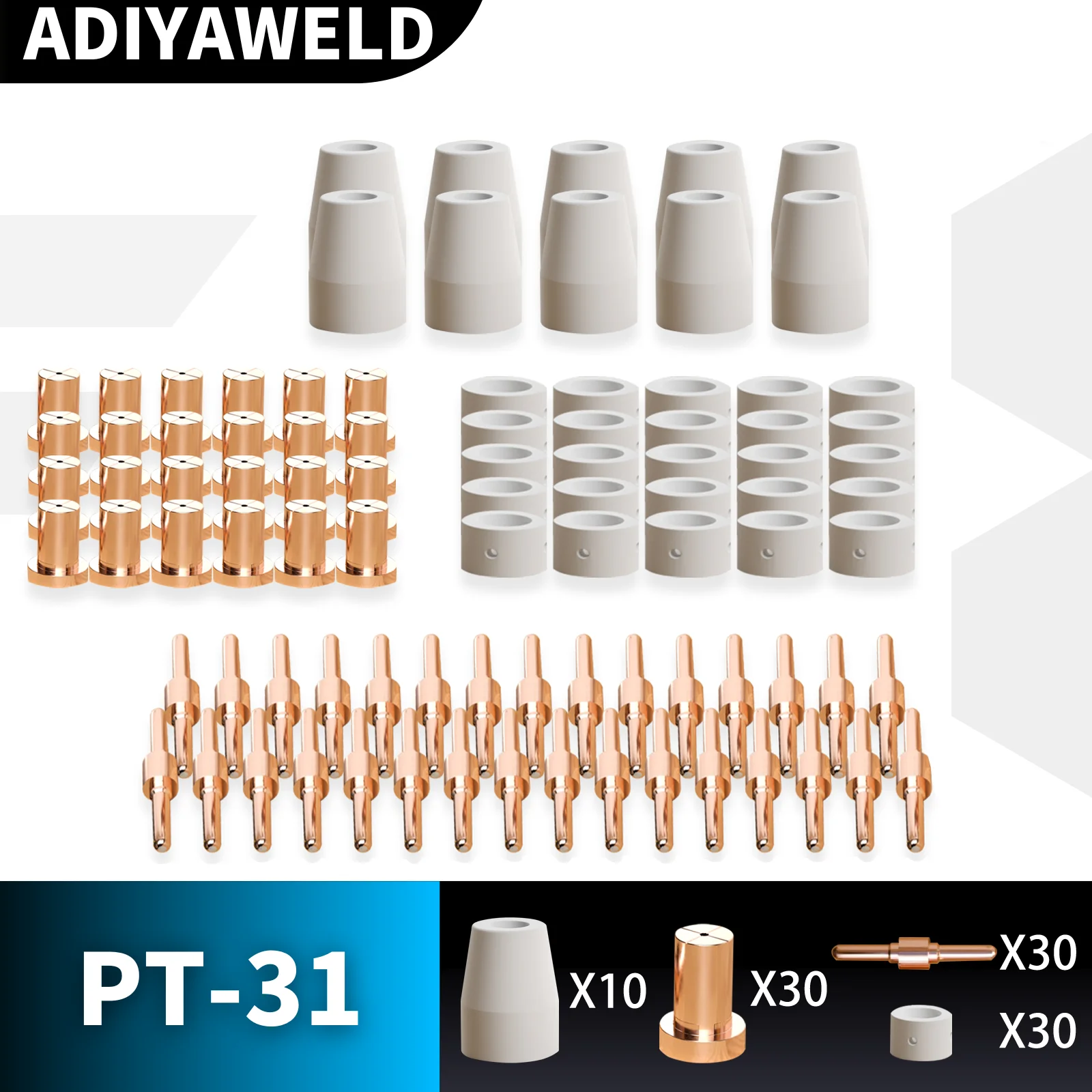 ADIYAWELD 65/100PCS Plasma Cutting Tip Electrode & Nozzle Kits Consumables Accessories For PT31 CUT40 50 55 Plasma Cutter Tools