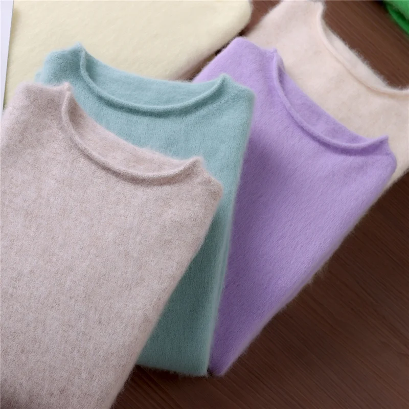 

Autumn And Winter New Hemmed Women's Round Neck Mink velvet Loose Knit Solid Color Bottoming Sweater Top