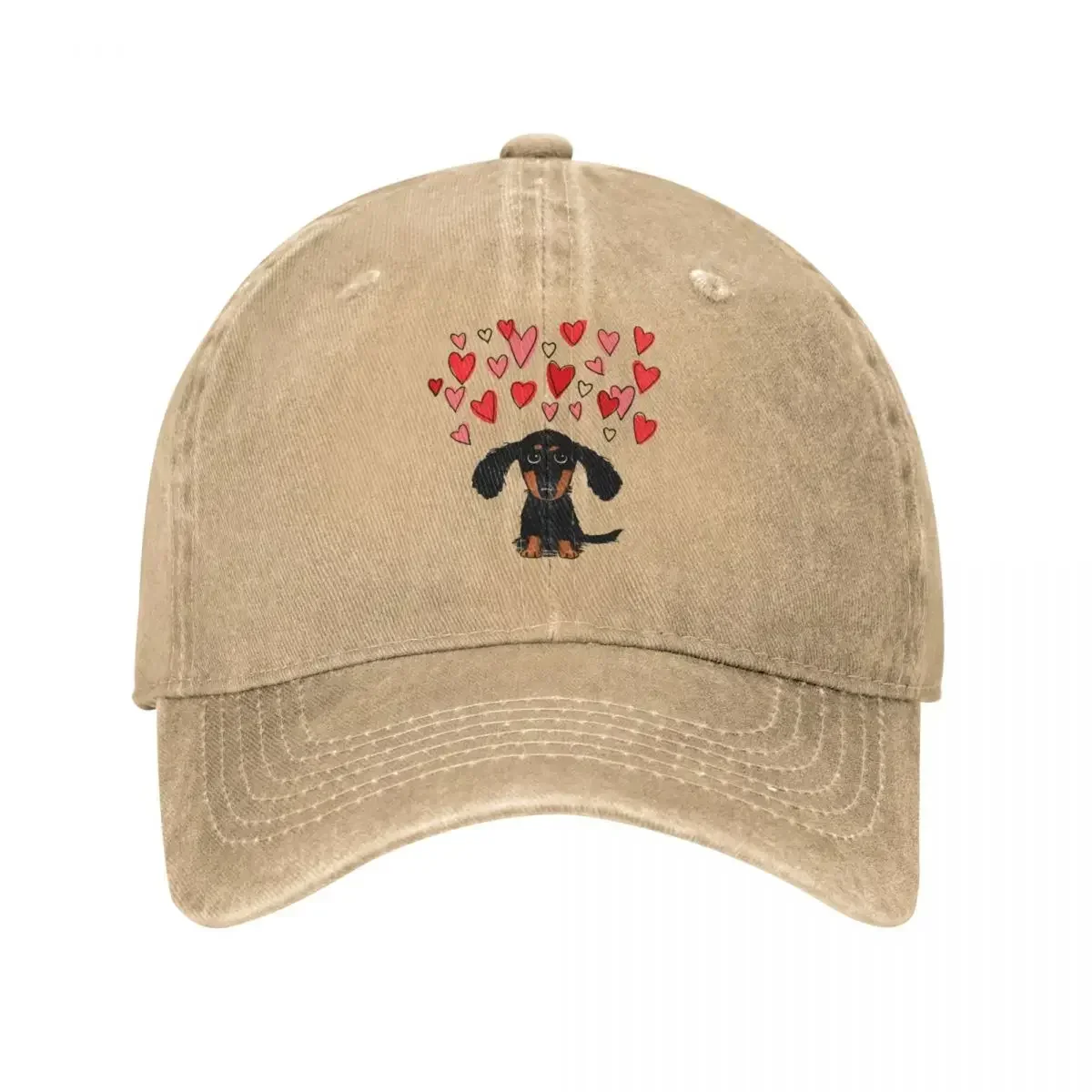 Cute Dachshund Puppy Dog With Valentine Hearts Baseball Caps Funny Summer Hats Running Golf Caps Original Hat for Men Women