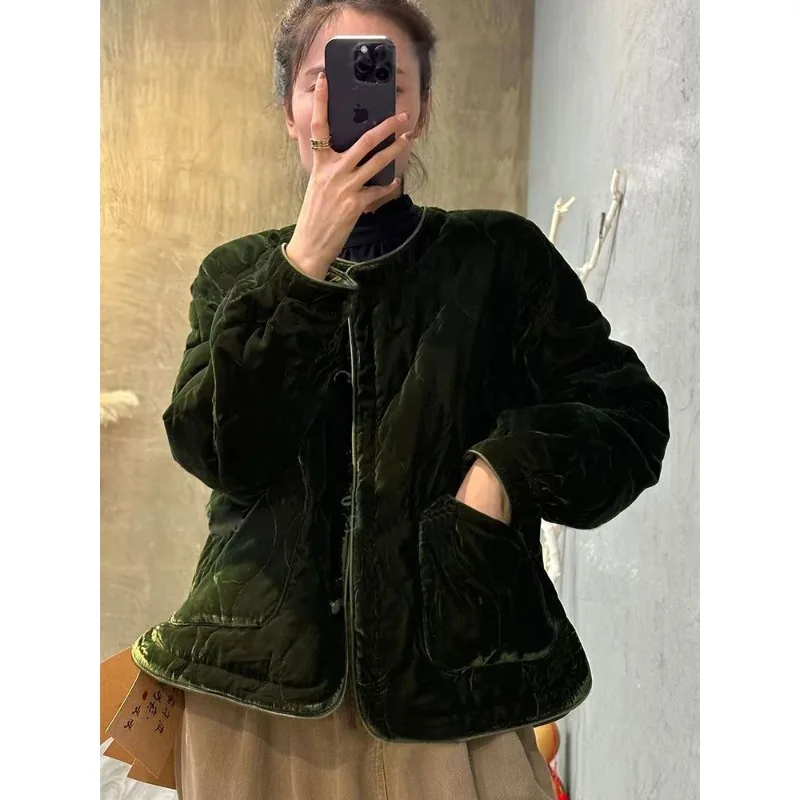 Women's Clothing New Arrivals Retro Casual Cotton Jacket Outerwear Loose Fit Short Length Thickened Warm Cotton Jacket Top