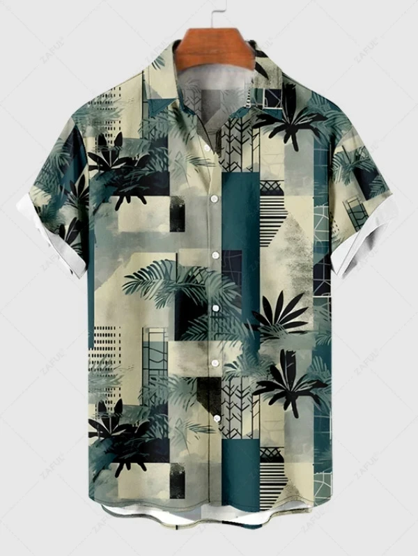 

Hawaiian Mens Shirts Tropical plant leaves 3D Printed Tops Casual Short Sleeve Button Casual Beach Shirt Summer Men's Clothes