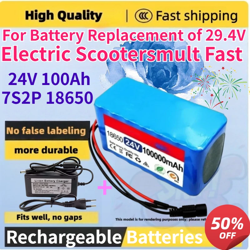 

24V 100Ah 7S2P 18650 Li-ion Rechargeable Battery Pack for Battery Replacement of 29.4V Electric Scootersmult Fast Shipping