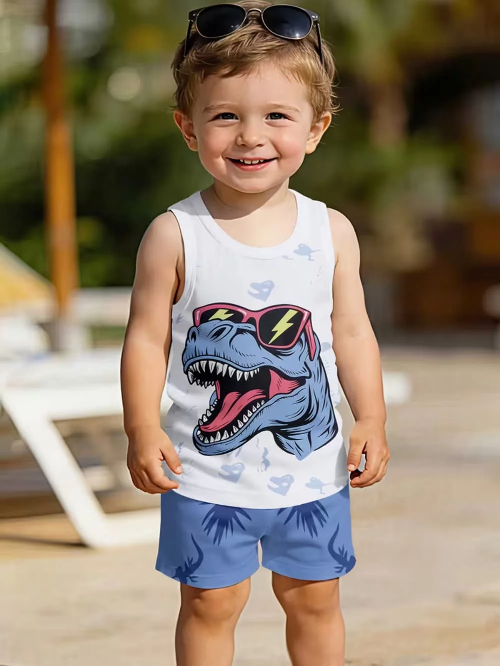 Boys Clothing Cartoon Dinosaur Print Sets Children's Sleeveless Clothes Kids Vest+shorts 2PCS Boys Outfits Sportwear Baby Sets