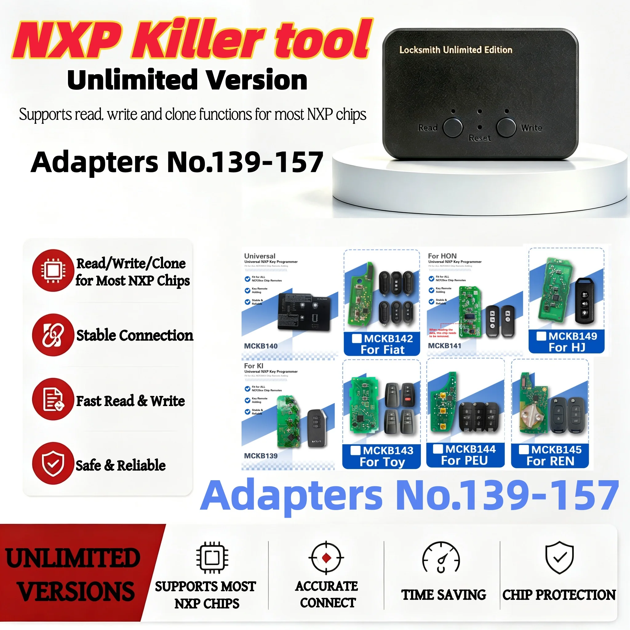 Adapter No. 139-157, Compatible with Nxp Killer/Keydiy/Xhorse Series Fixed Tools, No Welding Required for Reading and Writing